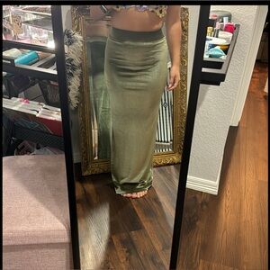 Olive Green Velvet Maxi Skirt